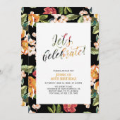 熱帯花パターン大人40歳の誕生日パーティー 招待状 (正面/裏面)