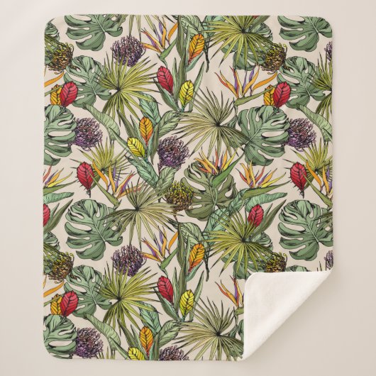 熱帯花パターン シェルパブランケット (正面)