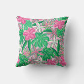 熱帯花ピンク白名門私立校風の緑 クッション (裏面)