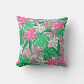 熱帯花ピンク白名門私立校風の緑 クッション (正面)