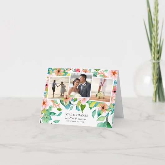 熱帯花フォトコラージュサンキューカード 招待状 (正面)