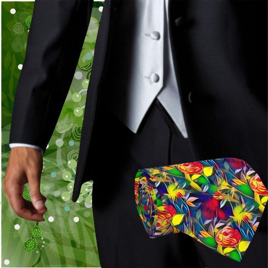 熱帯花フローラプリント ネクタイ
