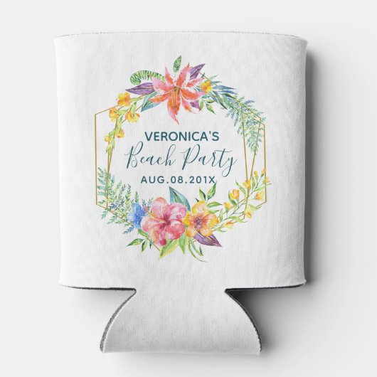 熱帯花ブーケ金ゴールド幾何学模様 缶クーラー (裏面)