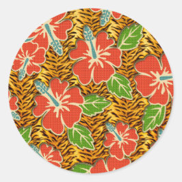 熱帯花ワイルドタイガーパターン ラウンドシール