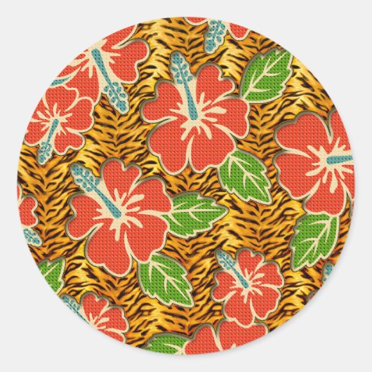 熱帯花ワイルドタイガーパターン ラウンドシール (正面)