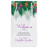 熱帯花及びやし枝結婚式の歓迎 スモールペーパーバッグ (正面)