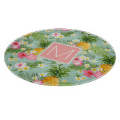 熱帯花及びパイナップルは|あなたのイニシャルを加えます カッティングボード (角)