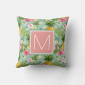 熱帯花及びパイナップルは|あなたのイニシャルを加えます クッション (裏面)