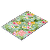 熱帯花及びパイナップルは|あなたのイニシャルを加えます ノートブック (左側)