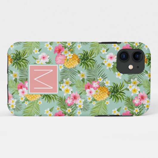 熱帯花及びパイナップルは|あなたのイニシャルを加えます Case-Mate iPhoneケース (裏面(横))