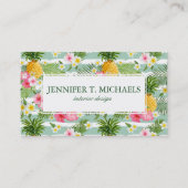 熱帯花及びパイナップルは|を加えます名前を縞で飾ります 名刺 (正面)