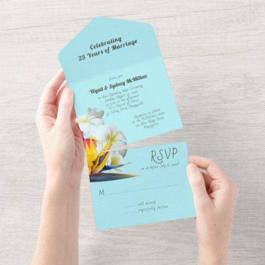 熱帯花成婚記念日の誓いの更新 オールインワン招待状 (貼ってはがせる)