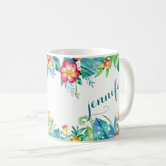 熱帯花柄は名前をカスタムする2味方しました コーヒーマグカップ (正面右)