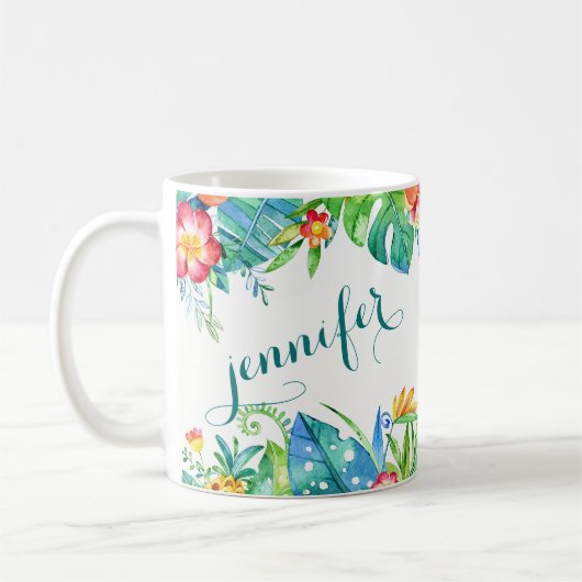 熱帯花柄は名前をカスタムする2味方しました コーヒーマグカップ (左)