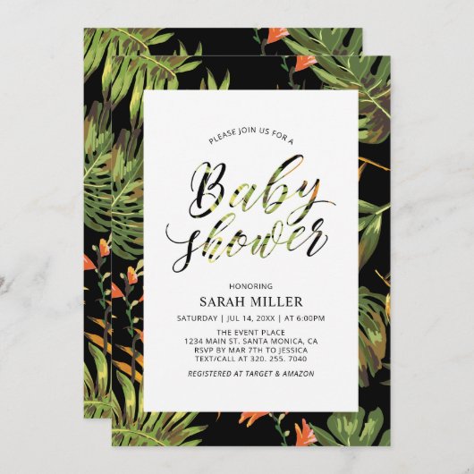 熱帯花柄ベビーシャワー招待状 招待状 (正面/裏面)