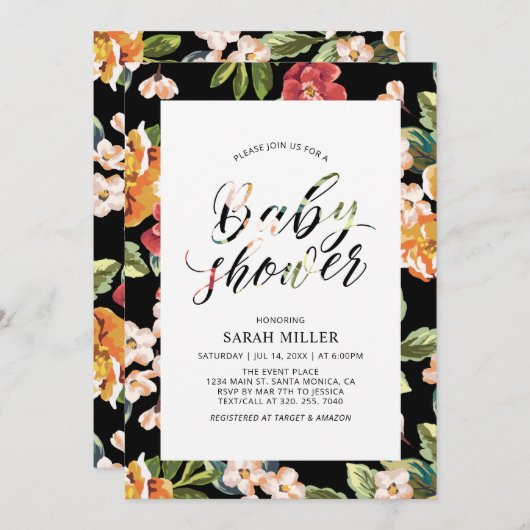 熱帯花柄ベビーシャワー招待状 招待状 (正面/裏面)