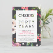 熱帯花柄40歳の誕生日パーティー 招待状 (スタンド正面)
