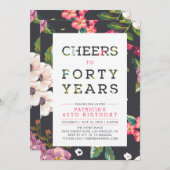 熱帯花柄40歳の誕生日パーティー 招待状 (正面/裏面)