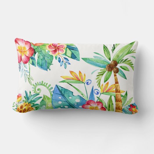 熱帯花柄 ランバークッション (正面)