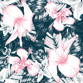 熱帯花模様ネイビーピンク 薄葉紙