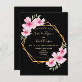 熱帯花模様ブラック金ゴールド幾何結婚の インビテーションポストカード (正面/裏面)