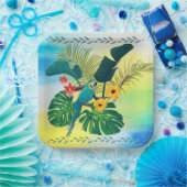 熱帯花模様葉ズオウム ペーパープレート (パーティー)