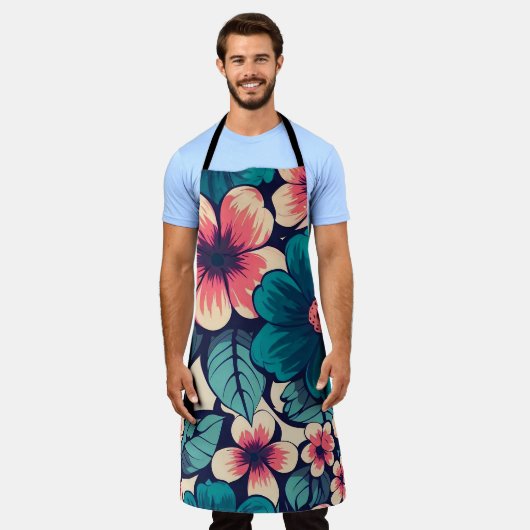 熱帯花 エプロン (着用した状態)