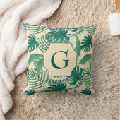 熱帯葉が多いプリントのモノグラムの枕 クッション (ブランケット)