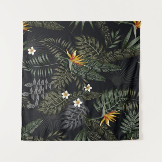 熱帯葉のと花が夜のスタイル。瀬 タペストリー (正面(横))