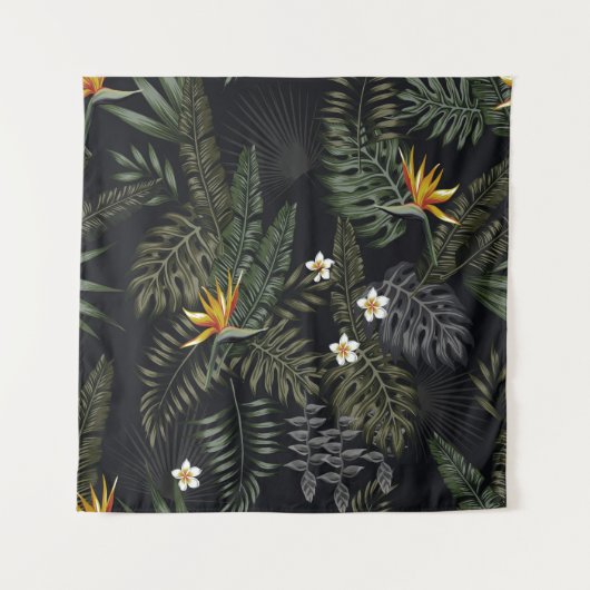 熱帯葉のと花が夜のスタイル。瀬 タペストリー (正面)