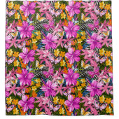 熱帯葉のと花 シャワーカーテン (正面)