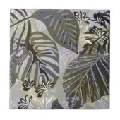 熱帯葉のと花。 タイル (正面)