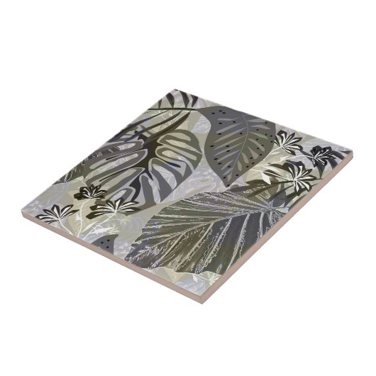 熱帯葉のと花。 タイル (側面)