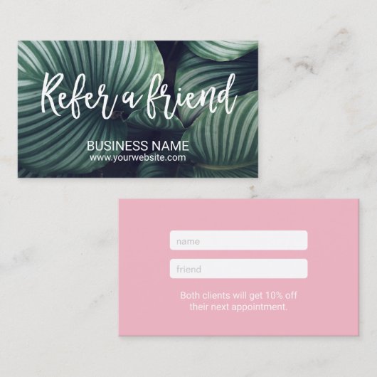 熱帯葉のエレガントな原稿のサロンのスパの紹介 紹介カード (正面/裏面)