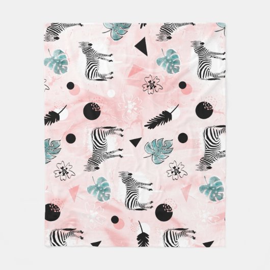 熱帯葉のシマウマのタイ染料パターン フリースブランケット (正面)