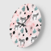 熱帯葉のシマウマのタイ染料パターン ラージ壁時計 (傾斜)