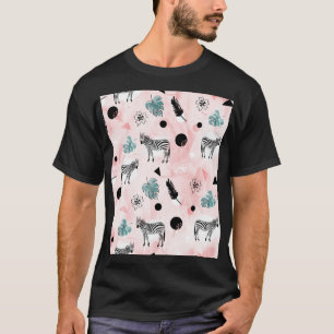 熱帯葉のシマウマのタイ染料パターン Tシャツ