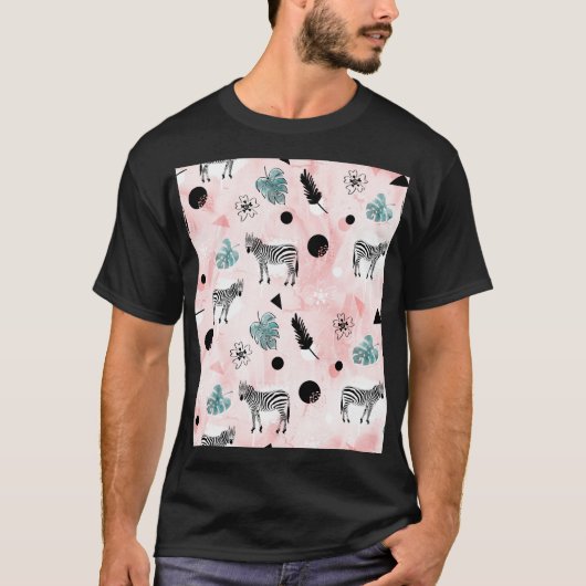 熱帯葉のシマウマのタイ染料パターン Tシャツ (正面)