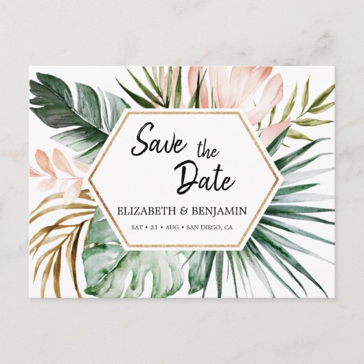 熱帯葉のジオメトリフレームの保存 ポストカード (正面)