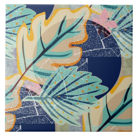 熱帯葉のスタイルグランジ。セラミックタイル タイル (正面)