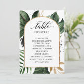 熱帯葉のテーブル番号座席表カード 招待状 (スタンド正面)