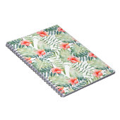 熱帯葉のハイビスカスの花柄の水彩画 ノートブック (右側)