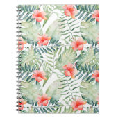 熱帯葉のハイビスカスの花柄の水彩画 ノートブック (正面)