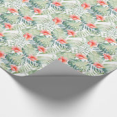 熱帯葉のハイビスカスの花柄の水彩画 ラッピングペーパー (角)