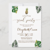 熱帯葉のパイナップルルアウ(ハワイ式宴会)の卒業 招待状 (正面)