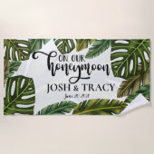 熱帯葉のパーソナライズされた名はハネムーンギフト ビーチタオル (正面)