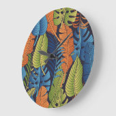 熱帯葉のフローラ、シームレスなパターン。 ラージ壁時計 (傾斜)
