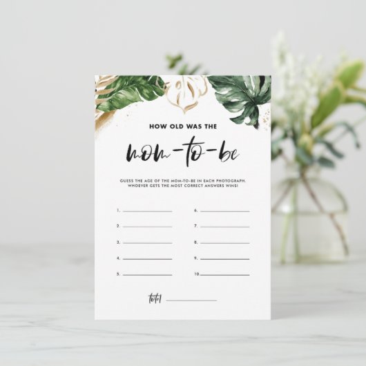 熱帯葉のママの赤ちゃんシャワーカード エンクロージャーカード (スタンド正面)