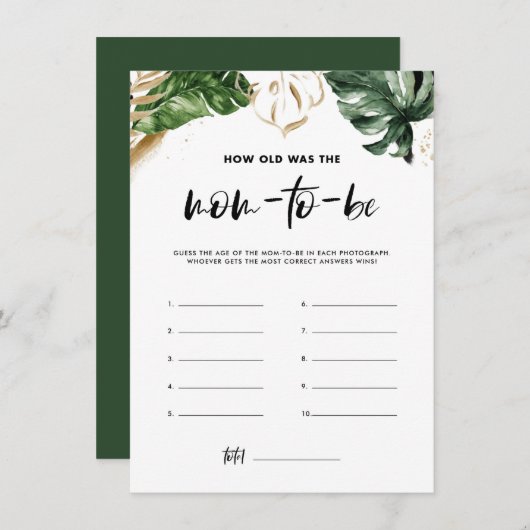 熱帯葉のママの赤ちゃんシャワーカード エンクロージャーカード (正面/裏面)