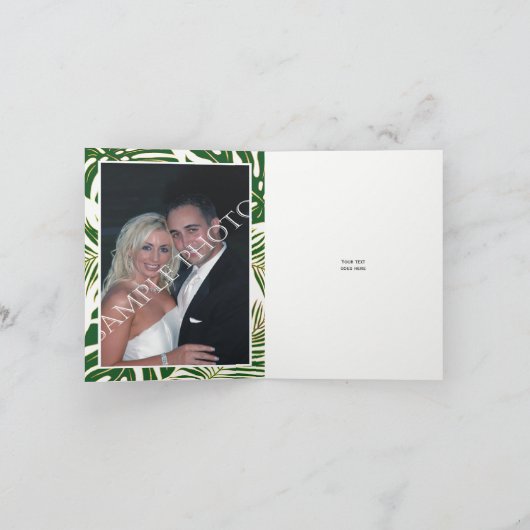 熱帯葉のモダンな結婚式の結婚式は感謝していしています サンキューカード (内部)